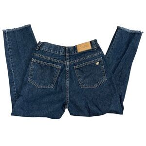 Chipre Cropped Barrel Leg Blue Jeans Women's 26 Western Cowgirl Frayed HighWaist